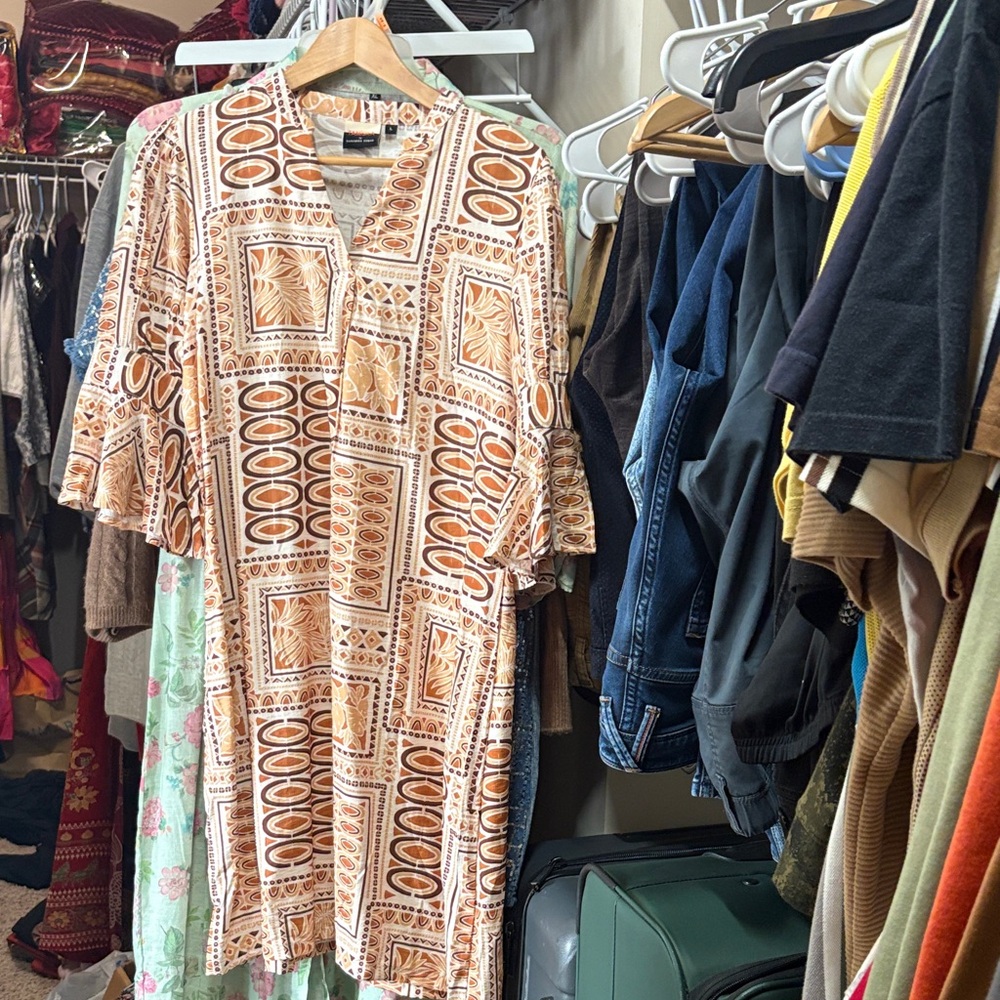Geometric Patterned Shirt Dress egyptian